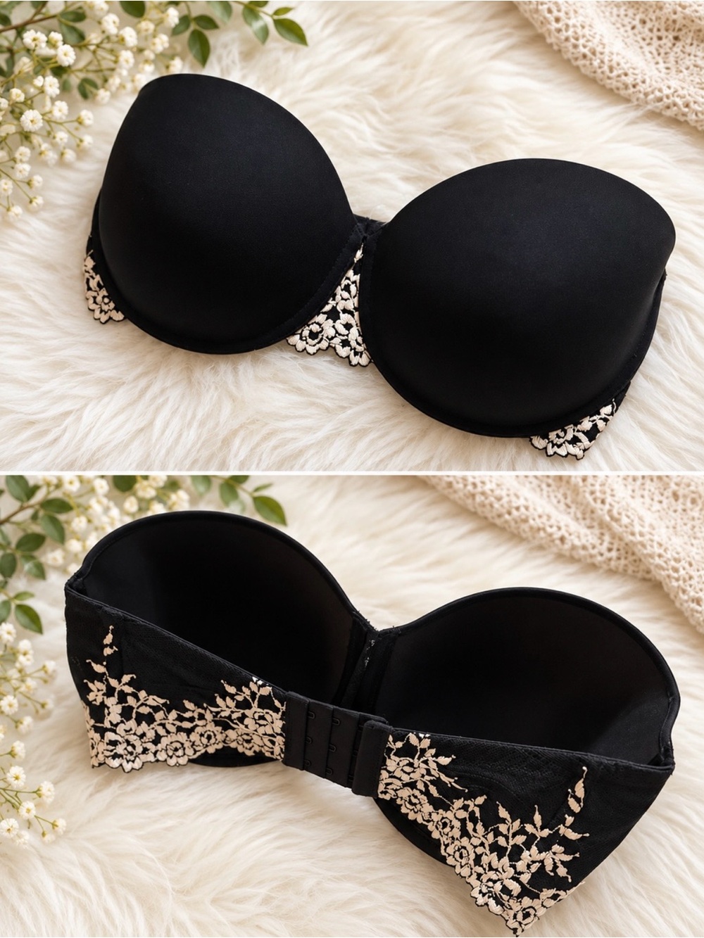 Wacoal Embroidered Lace Strapless Bra sz 34DD